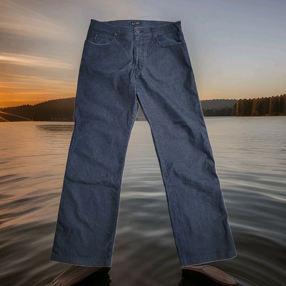 👖Vintage Armani‎ Jeans Men's 34x31 Straight Leg Pants Indigo Stretch Y2K Preppy